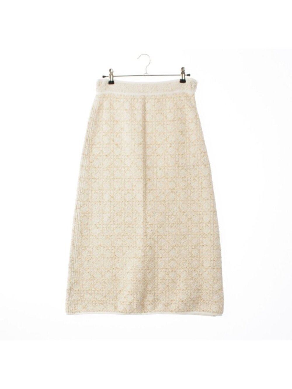 Dior Cotton Tweed Macro Cannage Long Skirt White Gold 34